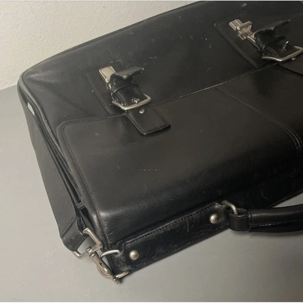 Vintage COACH F06455 Thompson Black Leather Briefcase Laptop Messenger Bag